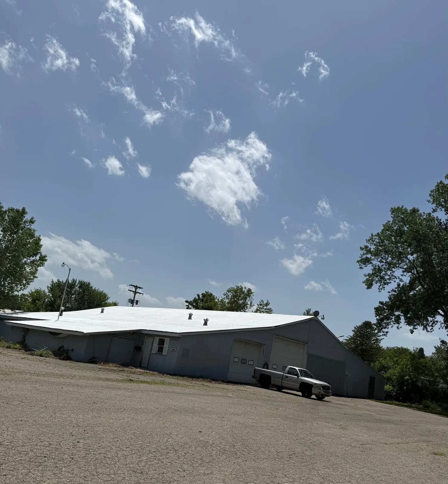 Exterior of Building D, a drive-in warehouse and shop